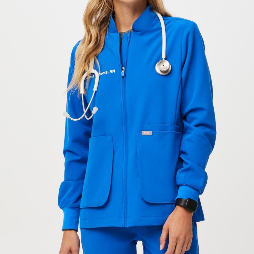 Figs Blue Medical Jacket Long Sleeve V-Neck